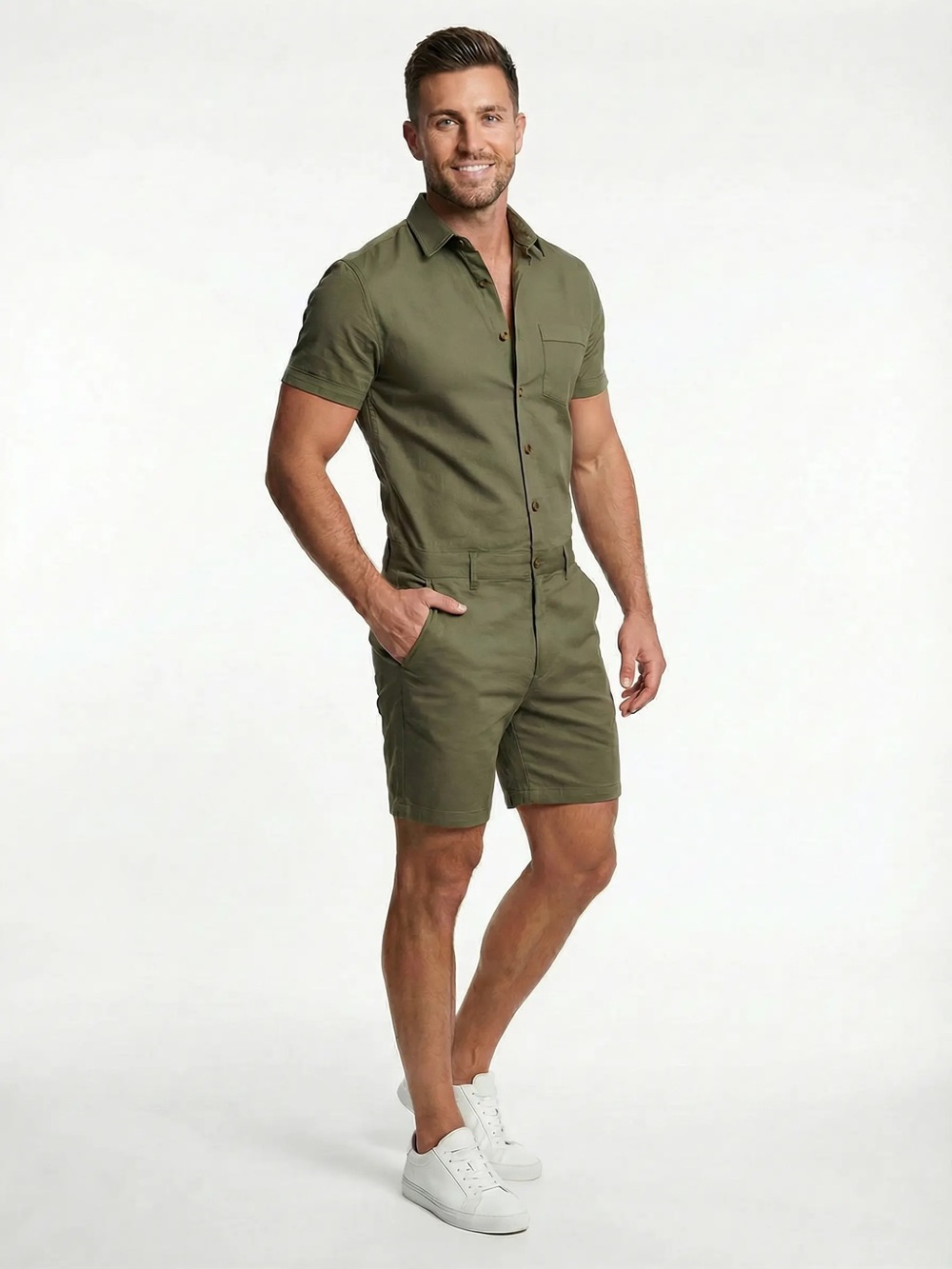 Men's Olive Green RomperJack Medium - Brunch, cruise, island, vacation, summer